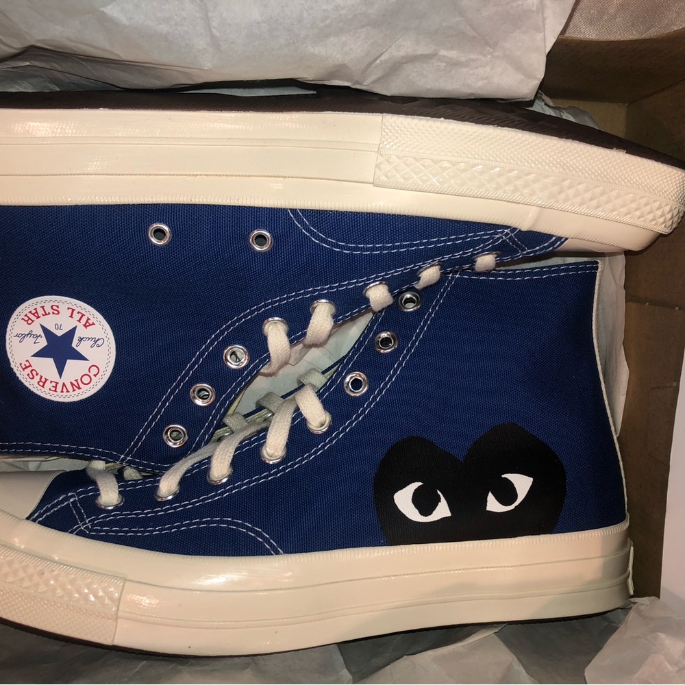 Converse Comme De Garçon Blue High-Tops with Heart Design